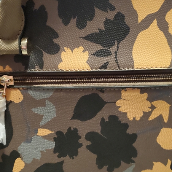 LaTerre handbag dark beige with gold gray and brown leaves. Aprox 12" tall - Picture 3 of 5